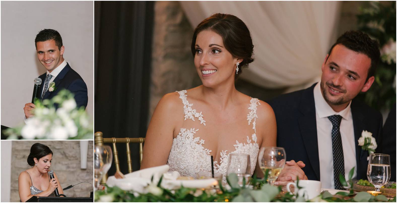 Bride and groom react to wedding speeches