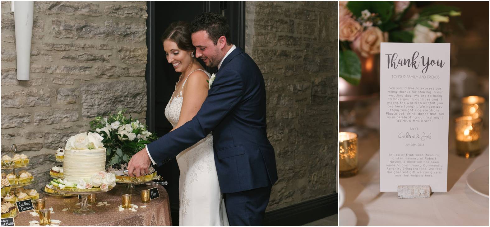 Bride and groom cut their cake at their Stone Mill Wedding