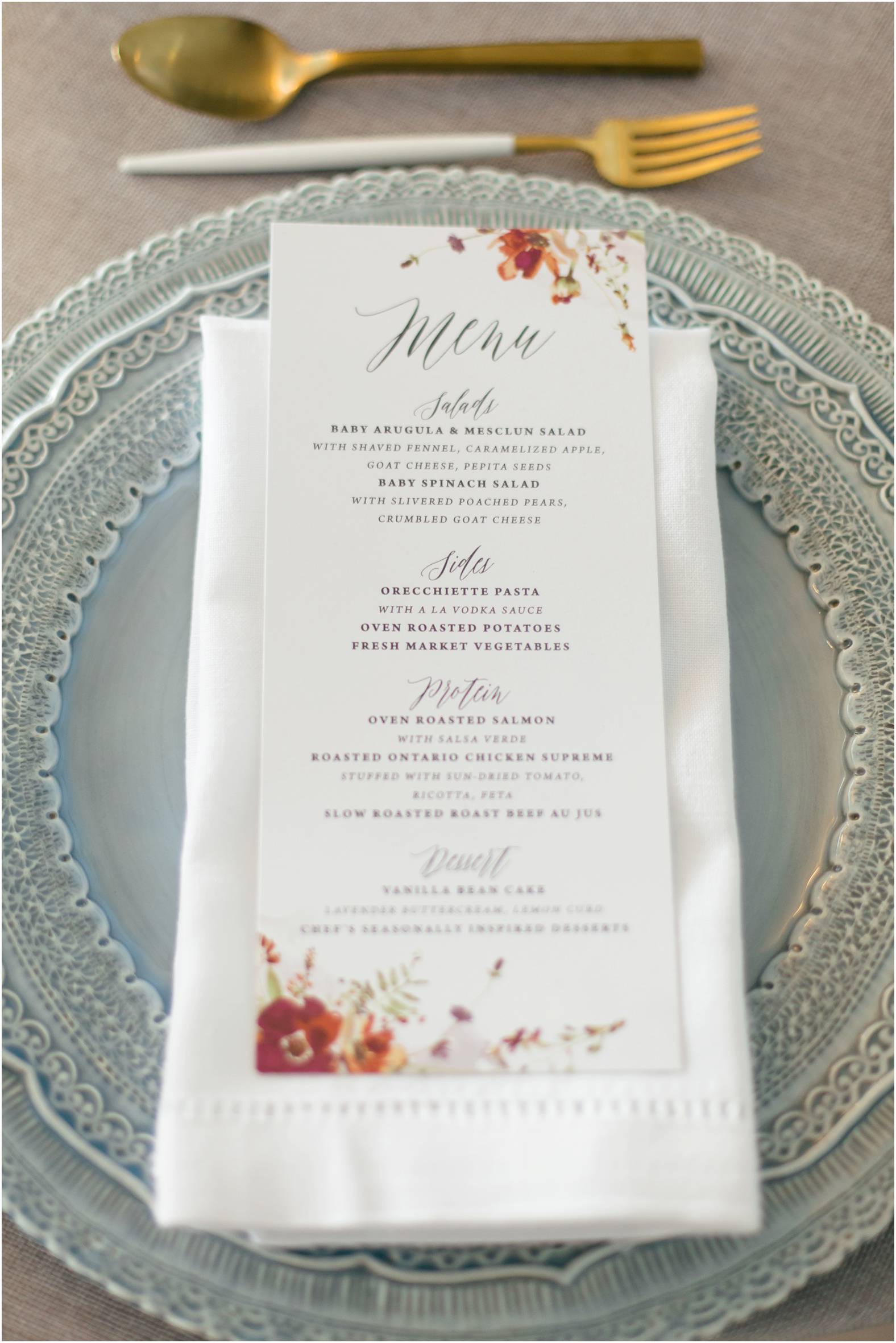 Menu design for spring inspired bridal shower brunch